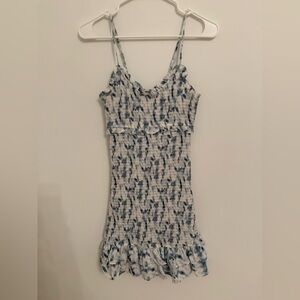 Blue and White Smocked Mini Dress